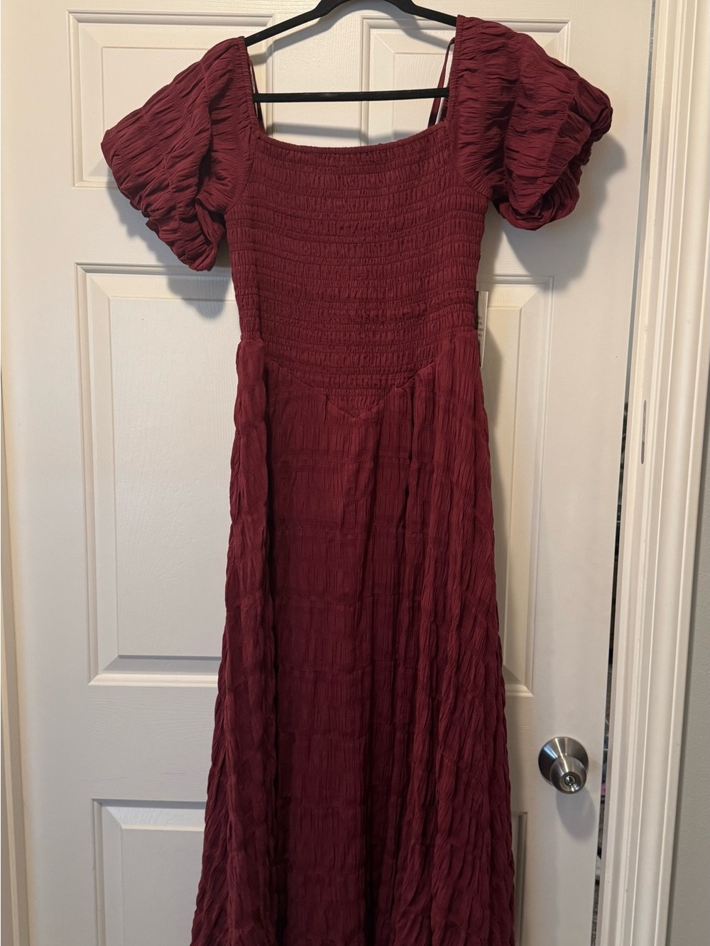 Bohme Puff-Sleeve Maxi Dress in Burgundy